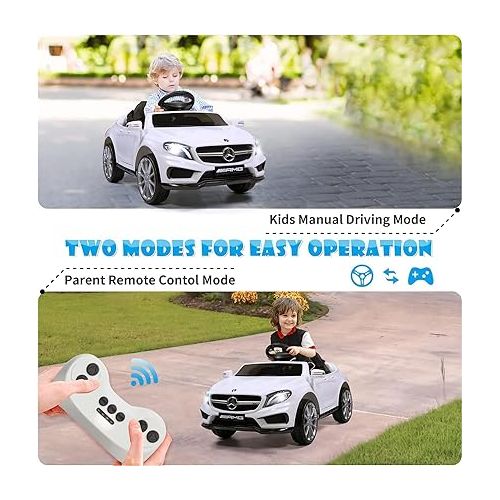  Licensed Mercedes Benz Electric Car for Kids by TOBBI,Toddler Electric Vehicle,Children Ride On Toy with Parental Remote Control/Double Doors/5 Point Safety Belt/LED Lights for Ages 3+ White