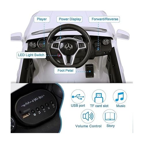  Licensed Mercedes Benz Electric Car for Kids by TOBBI,Toddler Electric Vehicle,Children Ride On Toy with Parental Remote Control/Double Doors/5 Point Safety Belt/LED Lights for Ages 3+ White