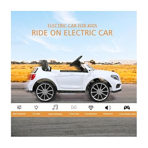  Licensed Mercedes Benz Electric Car for Kids by TOBBI,Toddler Electric Vehicle,Children Ride On Toy with Parental Remote Control/Double Doors/5 Point Safety Belt/LED Lights for Ages 3+ White