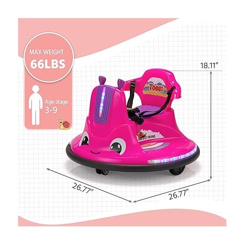  TOBBI Toddlers Bumper Car, 12v Baby Electric Ride On Snail Shape Toy with Remote Control/Children DIY Funny Stickers/360 Degree Spin for Kids of Ages 3-9-Rose Red