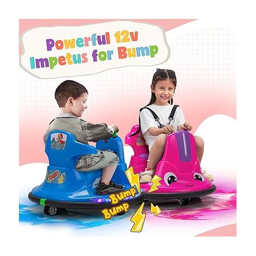  TOBBI Toddlers Bumper Car, 12v Baby Electric Ride On Snail Shape Toy with Remote Control/Children DIY Funny Stickers/360 Degree Spin for Kids of Ages 3-9-Rose Red