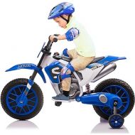 TOBBI Kids Motorcycle Dirt Bike 12V Electric Motorcycles Ride on Toys Battery Powered Motorbike Off-Road Motocross for Toddler Boys Girls 3+Years w/ 2 Speeds, 35W Dual Motors, Training Wheels, Blue