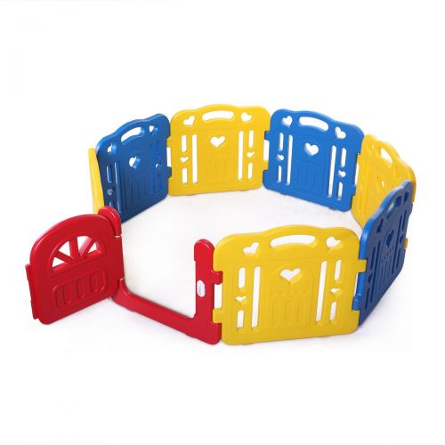  Tobbi Baby Playpen Safety Play Center Yard Baby Kids Home Indoor Outdoor Pen 8 Panel Red + Yellow+Blue