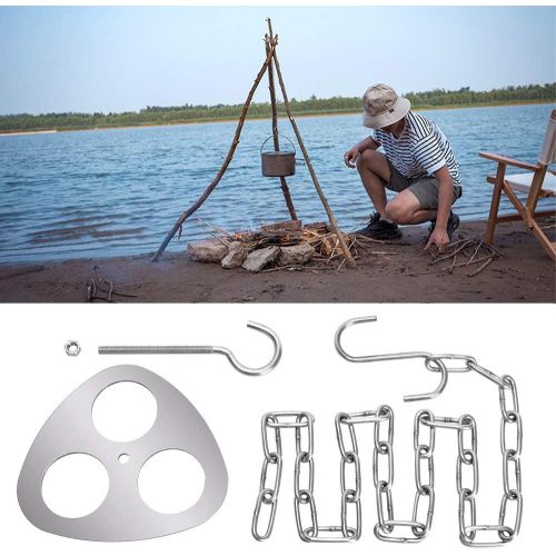  TOBWOLF Portable Stainless Steel Tripod Hanging Rack Pot Hanger, Adjustable Chain Hanger S Hook for Campfire Pot Dutch Oven Open Fire Cooking Camping Picnic BBQ Grill Lantern Holde