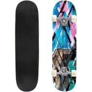 TOEGDNPK Skateboards for Beginners Teens Adults Seamless Ikat with Bright Multicolor Spots Abstract for Textile Design 31 X 8 Complete Standard Skate Board, Outdoor Sports Maple Double Kick