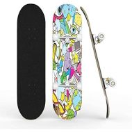 TOEGDNPK Skateboards for Beginners Teens Adults Graffiti Seamless with Abstract Colorful Bright Tags Letters Without 31 X 8 Complete Standard Skate Board, Outdoor Sports Maple Double Kick C