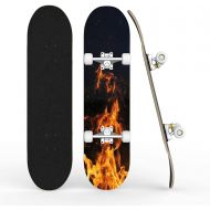 TOEGDNPK Skateboards for Beginners Teens Adults Flame of a Burning Campfire with Sparks Against a Dark Blue Sky Close 31 X 8 Complete Standard Skate Board, Outdoor Sports Maple Double Kick