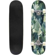TOEGDNPK Skateboards for Beginners Teens Adults Urban Geometric Seamless Camouflage Camo Textile Print with Watercolor 31 X 8 Complete Standard Skate Board, Outdoor Sports Maple Double Kick