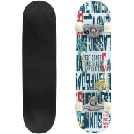 TOEGDNPK Skateboards for Beginners Teens Adults Wave Rider west Coast California Surfing Team Grunge Abstract Seamless 31 X 8 Complete Standard Skate Board, Outdoor Sports Maple Double Kick