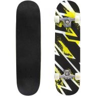 TOEGDNPK Skateboards for Beginners Teens Adults Abstract Seamless for Girls and Boys Textured Grunge Urban in Yellow 31 X 8 Complete Standard Skate Board, Outdoor Sports Maple Double Kick C
