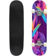 TOEGDNPK Skateboards for Beginners Teens Adults Tropical Leaves and Paradise Flowers in Night Jungle Seamless Exotic 31 X 8 Complete Standard Skate Board, Outdoor Sports Maple Double Kick C