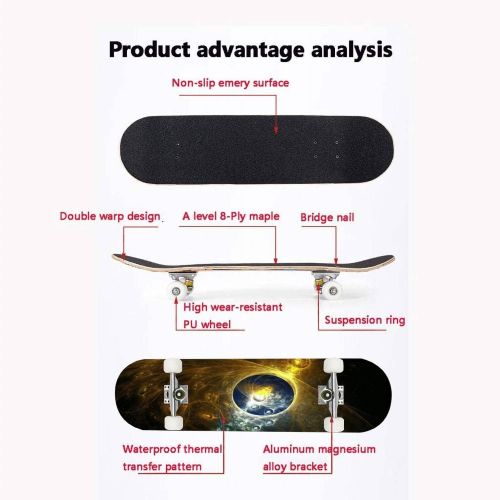  TOEGDNPK Skateboards for Beginners Teens Adults The Chrysalis Time Machine Wide 31 X 8 Complete Standard Skate Board, Outdoor Sports Maple Double Kick Concave Skateboard