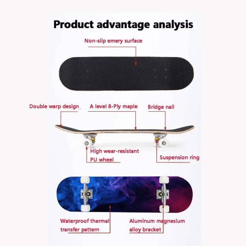  TOEGDNPK Skateboards for Beginners Teens Adults Conceptual Image of Colorful red and Blue Color Smoke on Dark Black 31 X 8 Complete Standard Skate Board, Outdoor Sports Maple Double Kick Co