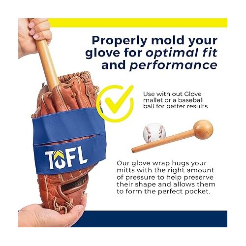  TOFL Glove Wrap - Baseball & Softball Mitt Shaper - Elastic, Former and Pocket Maker Fits Big & Small Gloves - Break-in & Maintenance Accessories - Envoltura de Guante de Beisbol