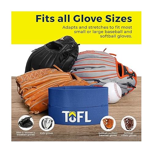  TOFL Glove Wrap - Baseball & Softball Mitt Shaper - Elastic, Former and Pocket Maker Fits Big & Small Gloves - Break-in & Maintenance Accessories - Envoltura de Guante de Beisbol
