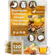 120 Bags Premium Turmeric Ginger Cinnamon Tea, Improve Digestion, Support Brain, Weight, Skin and Sleep, Eco-Conscious Tea Bags and Premium Natural Ingredients. Turmeric Ginger Herbal Tea. No Sugar, No Caffeine, No Gluten, Vegan.