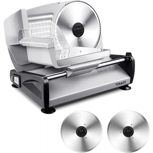  [아마존베스트]Nobranded Meat Slicer Electric Deli Slicer 7.5 Stainless Steel Blades & Food Carriage & Non-slip Feet, Adjustable Thickness for Meat, Cheese, Bread,Electric slicer,Safe Non-Slip Feet, For Ho