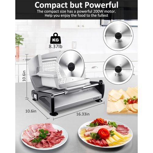  [아마존베스트]Nobranded Meat Slicer Electric Deli Slicer 7.5 Stainless Steel Blades & Food Carriage & Non-slip Feet, Adjustable Thickness for Meat, Cheese, Bread,Electric slicer,Safe Non-Slip Feet, For Ho