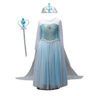 TOKYO-T Girls Sequin Princess Elsa Costume Long Sleeve Dress Up Snow Queen Cape Accessories