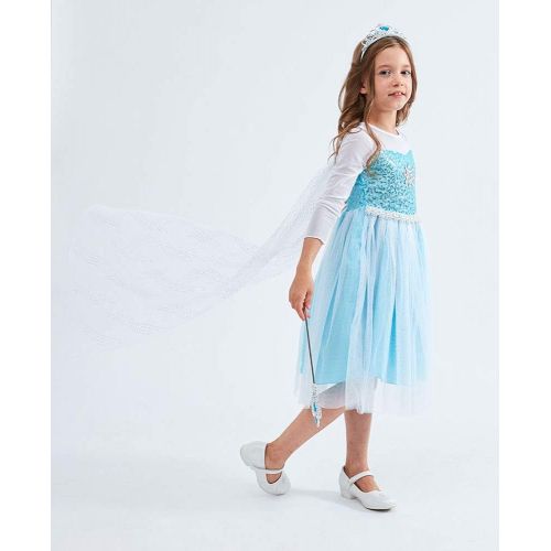  TOKYO-T Girls Sequin Princess Elsa Costume Long Sleeve Dress Up Snow Queen Cape Accessories