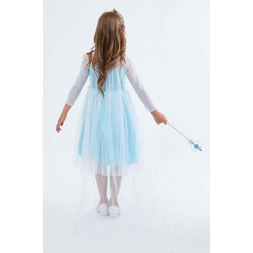  TOKYO-T Girls Sequin Princess Elsa Costume Long Sleeve Dress Up Snow Queen Cape Accessories