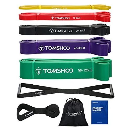  TOM SHOO Pull up Assist Bands Set Loop Exercise Bands Resistance Bands with Straps Handles and Door Anchor for Training Fitness Exercise Home Gym