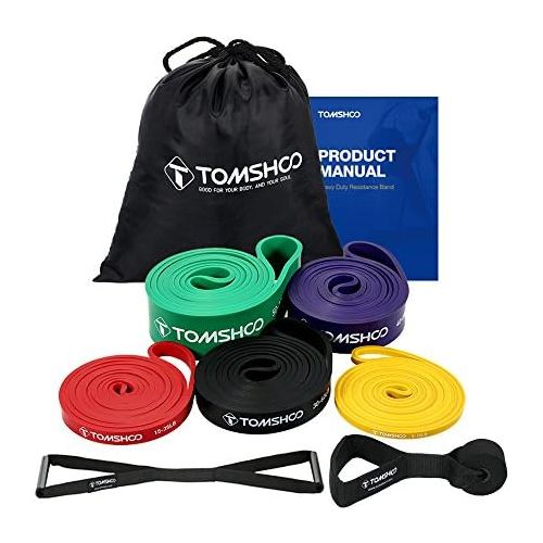  TOM SHOO Pull up Assist Bands Set Loop Exercise Bands Resistance Bands with Straps Handles and Door Anchor for Training Fitness Exercise Home Gym