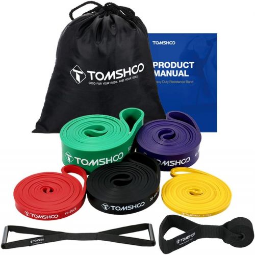  TOM SHOO Pull up Assist Bands Set Loop Exercise Bands Resistance Bands with Straps Handles and Door Anchor for Training Fitness Exercise Home Gym