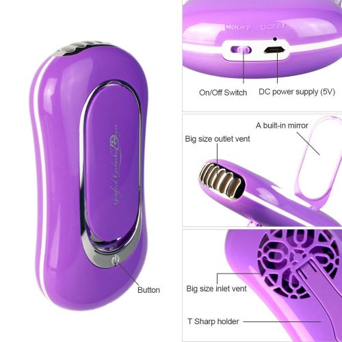  TOMNEW Eyelashes Dryer Fan Mini Portable USB Rechargeable Electric Bladeless Handheld Air...