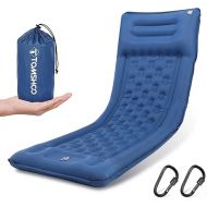 TOMSHOO Sleeping Pad, Ultralight Camping Mat Inflatable Sleeping Mat 77''X28'' Camping Mattress with Pillow Built-in Foot Pump with 2 Carabiners for Camping, Hiking, Travel, Tent