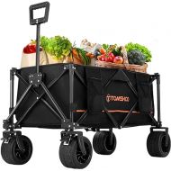 TOMSHOO Wagon, Collapsible Folding Wagon 330lbs Load 7''*4'' Big Universal Wheels Wagons Carts Foldable with Cup Holders, Side Pocket and Brakes for Camping, Garden, Sports, Beach, Shopping, Black