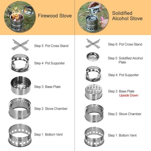  TOMSHOO Camping Stove Camp Wood Stove Portable Foldable Stainless Steel Burning Backpacking Stove for Outdoor Hiking Picnic BBQ