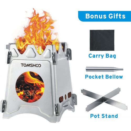  TOMSHOO Camping Stove Stainless Steel Camp Wood Stove Portable Foldable Burning Backpacking Stove for Outdoor Hiking Picnic BBQ