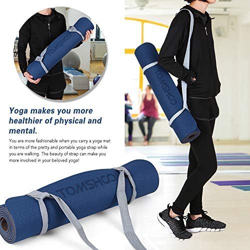  [아마존베스트]TOMSHOO Exercise Mat Non-Slip TPE Yoga Mat Training Mat Phthalate-Free Fitness Mat for Yoga Pilates Gymnastics & Fitness with Carry Strap 183 x 61 x 0.6 cm