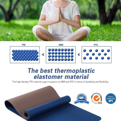  [아마존베스트]TOMSHOO Exercise Mat Non-Slip TPE Yoga Mat Training Mat Phthalate-Free Fitness Mat for Yoga Pilates Gymnastics & Fitness with Carry Strap 183 x 61 x 0.6 cm