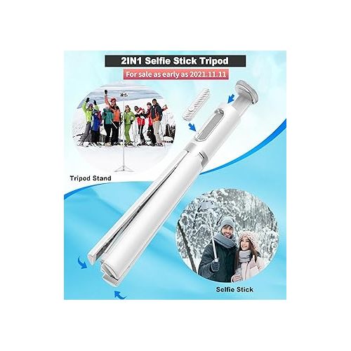  TONEOF Tripod, Cell Phone Selfie Stick, 60 Inch All-in-1 Stand with Integrated Wireless Remote, Lightweight and Portable, Extendable Tripod for 4-7 Inch iPhone and Android White