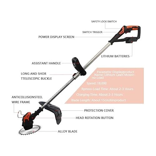  Electric Weed Wacker, 4 in 1 Cordless String Trimmer 24V Battery Powered Weed Eater Grass Trimmer Cordless Wheel Edger Brush Cutter for Lawns Yard Garden (Orange)