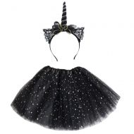 TONGRUI Unicorn Horn Headband Tutu Skirts Dress Multi-Layer Star Black Unicorn Costume Makeup Party Supplies