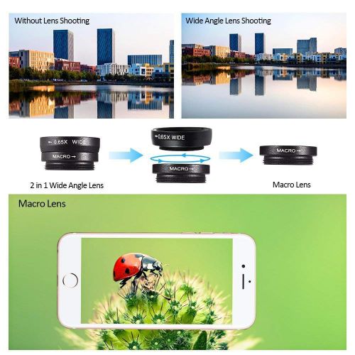  TONGTONG 4 in 1 Clip-On Bluetooth Phone Lens Kit,12X Telescope Camera Lens+198 Degree Fisheye Lens + 0.63X Wide Angle 15X Macro Lens with Tripod for iPhone Samsung Huawei Android S