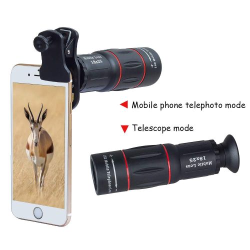  TONGTONG 18X Clip-On Telephoto Telescope Camera Mobile Phone Zoom Lens for iPhone X8 7 Plus6S Samsung Galaxy S8 S7 Huawei and Most Android Smartphone