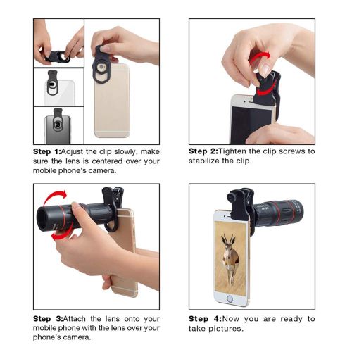  TONGTONG 18X Clip-On Telephoto Telescope Camera Mobile Phone Zoom Lens for iPhone X8 7 Plus6S Samsung Galaxy S8 S7 Huawei and Most Android Smartphone