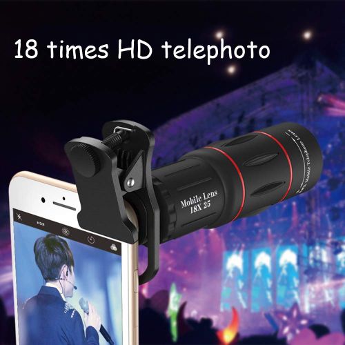  TONGTONG 18X Clip-On Telephoto Telescope Camera Mobile Phone Zoom Lens for iPhone X8 7 Plus6S Samsung Galaxy S8 S7 Huawei and Most Android Smartphone