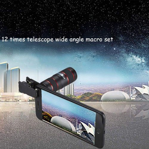  TONGTONG Phone Camera Lens Kit, 12X Optical Double Focus Zoom Macro Lens Telephoto Focus Telescope Lens with Universal Clip for Smartphones