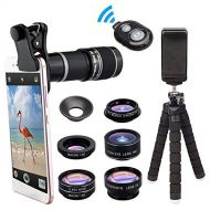 TONGTONG Cell Phone Camera Lens Kit,18X Mobile Phone External telephoto HD Telescope Set Wide Angle fisheye Macro Camera Lens for iPhone X 8 7 6 Plus Samsung Android Smartphone