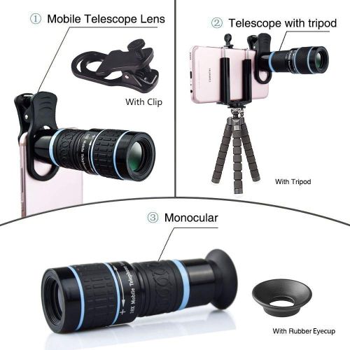 TONGTONG Cell Phone Camera Lens Kit,18X Mobile Phone External telephoto HD Telescope Set Wide Angle fisheye Macro Camera Lens for iPhone X 8 7 6 Plus Samsung Android Smartphone