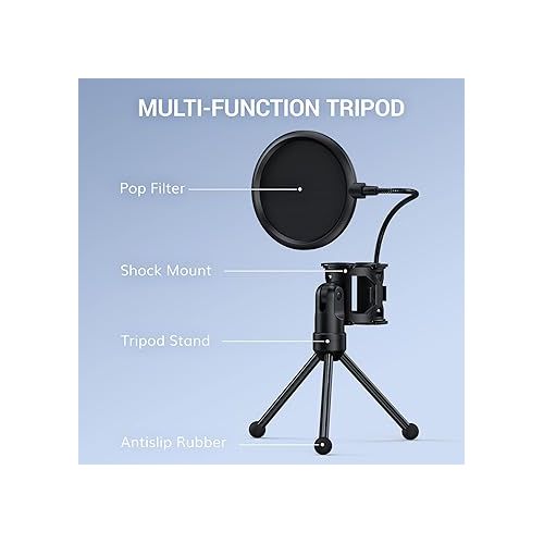  TONOR USB Microphone, Computer Cardioid Condenser PC Gaming Mic with Tripod Stand & Pop Filter for Streaming, Podcasting, Vocal Recording, Compatible with Laptop Desktop Windows Computer, TC-777