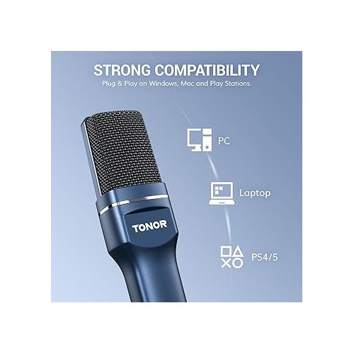  TONOR USB Microphone, Computer Cardioid Condenser PC Gaming Mic with Tripod Stand & Pop Filter for Streaming, Podcasting, Vocal Recording, Compatible with Laptop Desktop Windows Computer, TC-777