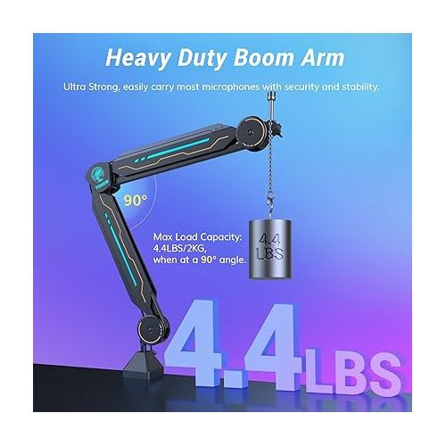  RGB Boom Arm, TONOR Adjustable Mic Stand with RGB Light for HyperX QuadCast/Blue Yeti/Shure SM7B/Rode NT1, Rotatable Suspension Boom Scissor Stand for Gaming Streaming Podcasting YouTube Recording T90