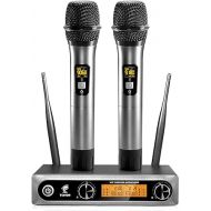 TONOR Wireless Microphone,Metal Dual Professional UHF Cordless Dynamic Mic Handheld Microphone System for Home Karaoke, Meeting, Party, Church, DJ, Wedding, Home KTV Set, 200ft(TW-820)