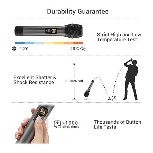  TONOR Wireless Microphone,Metal Dual Professional UHF Cordless Dynamic Mic Handheld Microphone System for Home Karaoke, Meeting, Party, Church, DJ, Wedding, Home KTV Set, 200ft(TW-820)